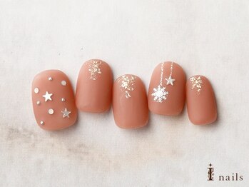 アイネイルズ 横浜EAST店(I-nails)/キラキラ雪の結晶マットネイル