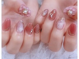 ハート＆ぷっくりフラワーネイル