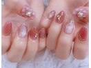 ハート＆ぷっくりフラワーネイル