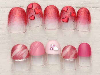 ノーネイル 立川(NO NAIL TACHIKAWA)の写真/お洒落OLさんから好評！普段使いOK◎【写真】新作1/3~恋色ハートグラデ×ピンクベールフレンチ¥4990♪立川