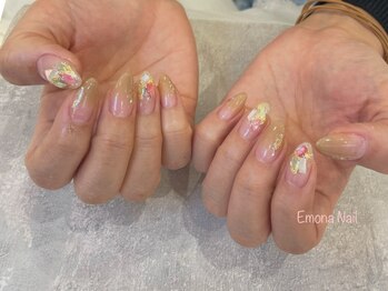 エモナネイル 博多駅前(Emona Nail)/春カラーシェルピンク×グリーン