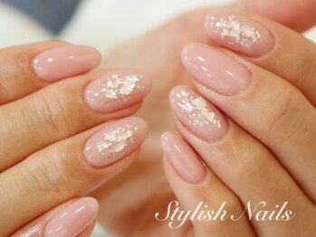 スタイリッシュネイルズ(Stylish Nails)/ピンク×シェル埋め込み