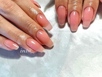 ネイルサロン イントゥ(into_)/細フレンチ　ラメ　ピンク