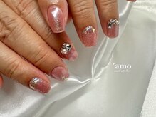 'amo nail atelier【フィルイン/パラジェル/定額コース】/オーロラピンク×グリッター