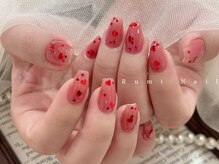 ワンホンネイル 新宿(Rumi Nail)/ハート/シアー/レッド/ちゅるん