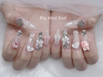 ピオミエルネイル 新宿(pio miel nail)/くま×ハート盛りネイル