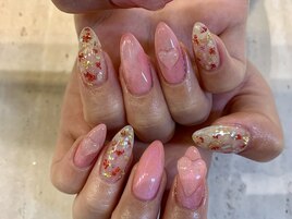 ピンクネイル/押し花ネイル