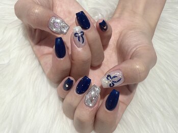 シェルネイル(SHELL NAIL)/リボン/ネイビー/staff:yamada