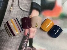 ネイルサロン リリオ(Nail Salon Ririo)/秋ストライプフットネイル