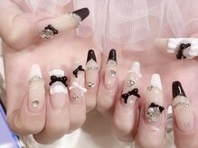 プティネイル 池袋(Puty Nail)/ピンク×黒ネイル　スカルプ