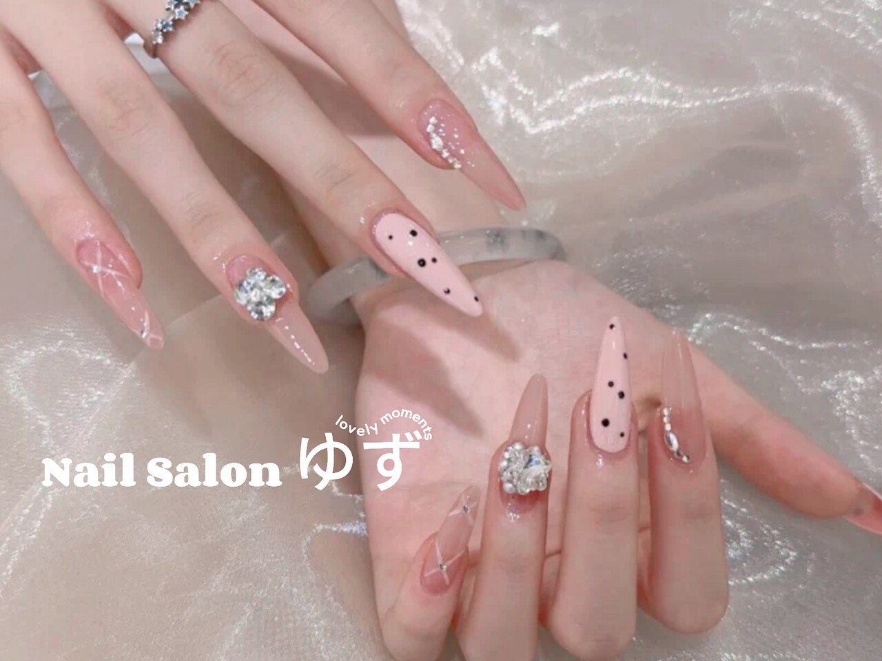 ピンク＆白ドット柄ネイルチップ オーダーページ ピンク ドットネイルチップ