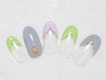 シックネイル(CHIC nail)/春色フレンチ×スタッズ　ポップ