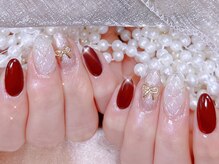 シーアンドビーネイル(C&B Nail)/冬デザイン/リボン/ボルドー