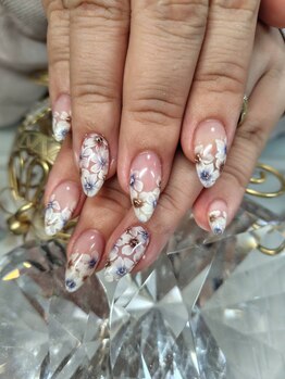 マイネイルアンドアイラッシュ(MyNail&Eyelash)/手描きフラワーフレンチ