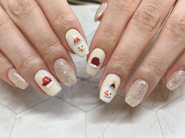 雪だるま　手袋　ラメ　冬ネイル