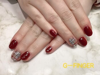 チェック×ボルドー