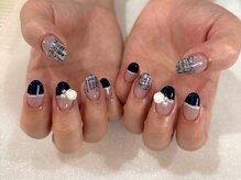 アルティノ ネイル ガーデン(altino nail garden)/冬/ネイビー/ツイード/バラ
