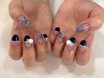 アルティノ ネイル ガーデン(altino nail garden)/冬/ネイビー/ツイード/バラ