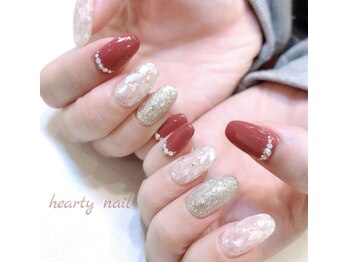 ハーティーネイル hearty nail 溝の口店/くすみ赤×シェルネイル