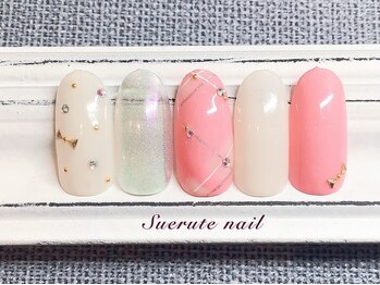 春色リボン&チェックネイル¥8000