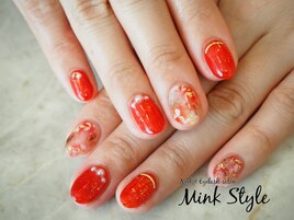 秋カラー　赤キラネイル