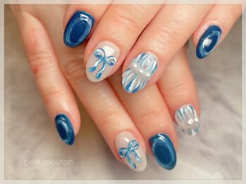 プチムトン 鶯谷店(petit mouton)/【ブルー×リボンネイル】