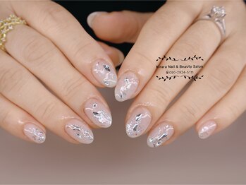 貝ネイル・手描き・ラメ