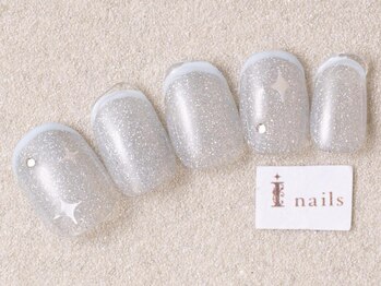 アイネイルズ 三宮店(I nails)/キラキラ水色細フレンチ