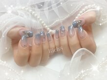 ネイルアンドまつげエクステ リッチエイト 原宿店(Rich8)/くすみブルーのカラグラ+パーツ