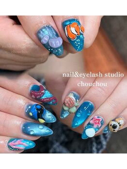 手作りパーツブルーネイル