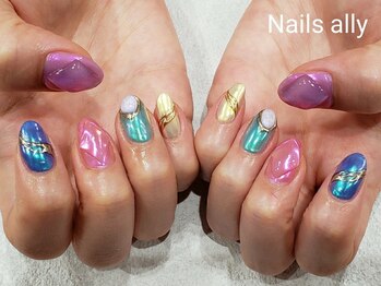 ネイルズアリー 立川店(Nails ally)/ミラー×ニュアンス×ジュエリー