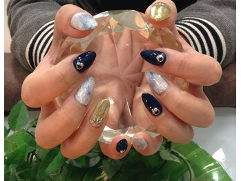 ネイルサロン スクール アンジェラ 水戸本店/ネイビー&ゴールド