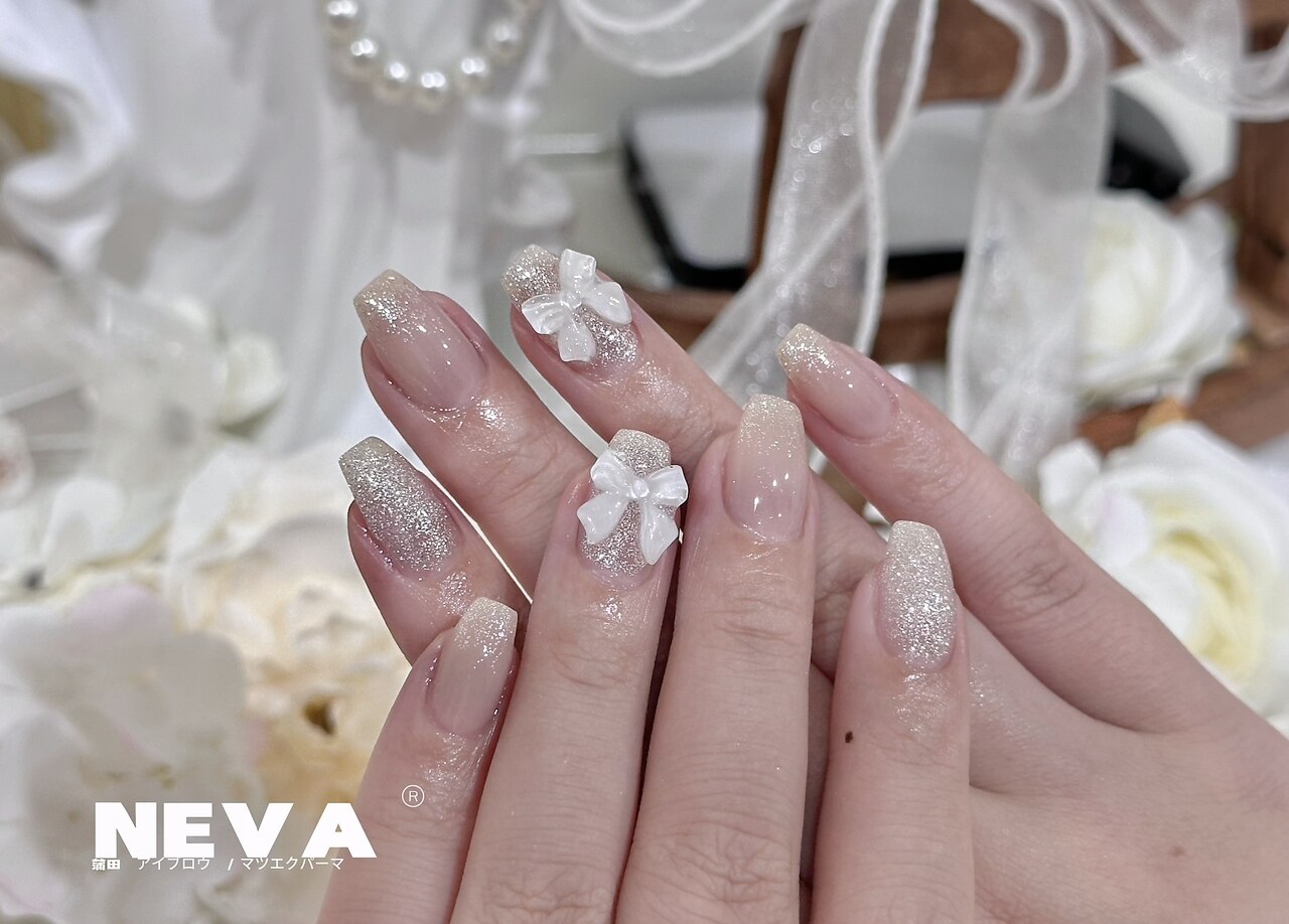 リボンネイル/キラキラ：PG012779760｜ネバサロン 蒲田(Neva Salon)の