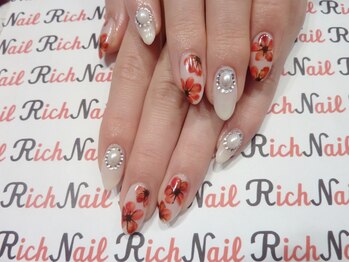 ネイル リッチ(Nail Rich)/お花アート4本、スワロ込6500円