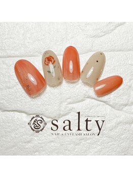 ネイルアンドアイラッシュサロン ソルティ 寺田町(salty)/手書き花ネイル