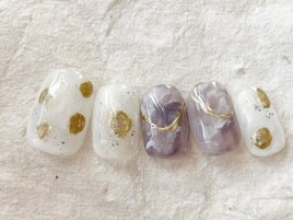 ゴールドホワイト冬ネイル¥7700
