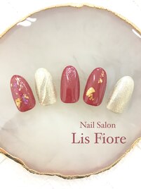 ボルドー☆押し花ネイル