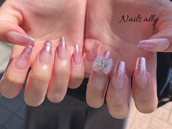 ネイルズアリー 立川店(Nails ally)/グリッター×シースルー×リボン