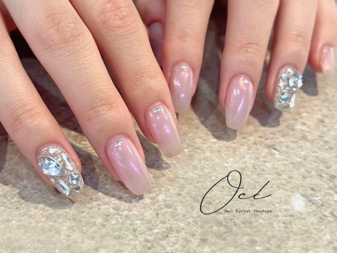 ニュアンスネイル ぷっくり ミラー フレンチ ネイルチップ ハンドメイド No.97/ネイルチップ ニュアンス ぷっくりフラワー ミラーフレンチ 2024