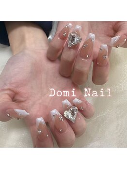 Domi Nail Salon 渋谷店　長さだし/持ち込み/フィルイン/ワンホン/長さだしフレンチ×パーツ＊