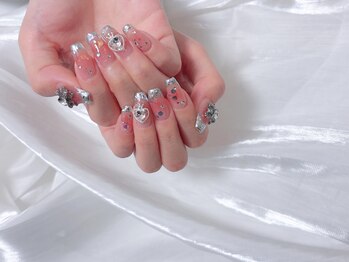 縁/ガラスフレンチ チークネイル