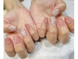 手描きお花ピンクネイル大人上品