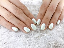 グリーンサテンネイル　夏ネイル