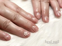 ヒールネイル(heal nail)/丸french×ぷくぷくflower～