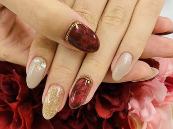 ダブルネイル(Double Nail)/【ほり】ボルドーべっ甲ネイル