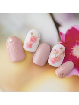 水彩桃の花ネイル