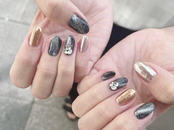 エムスラッシュ ネイル センター北店(M.SLASH)/パラジェル ブラック×ミラー