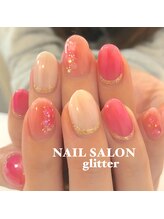 ネイルサロン グリッター(NAIL SALON glitter)/ピンク水滴ネイル