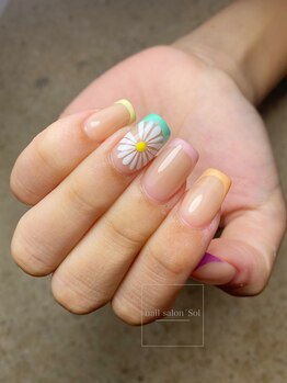 ネイルサロン ソル(Sol)/パステルカラーフレンチ+お花