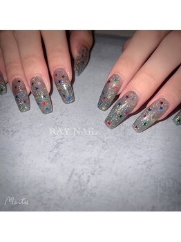 フラッシュに星ホロで夜空ネイル